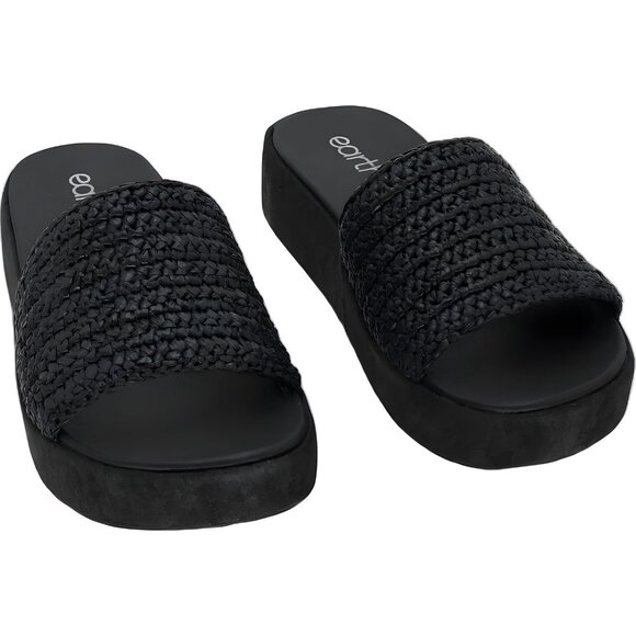 Earth Sachan Woven Platform Slide Sandals Black Women's US 7.5M - Picture 1 of 6